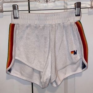 Kids White Aviator Nation Shorts Size 10 With Rainbow Strip Down The Sides